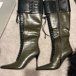 Stylish Olive and Black Women's Boots